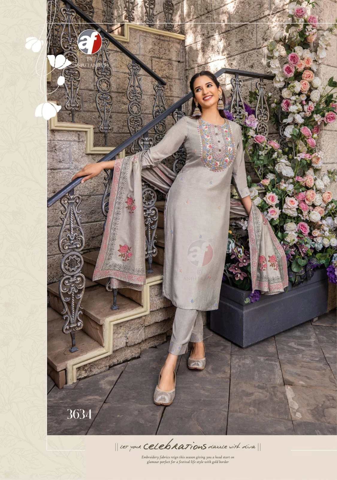 Anju Fabric Golden Meadows Vol 3 Pure Muslin Wholesale Fancy Readymade Salwar Suit Catalog — Wholesale Salwar Suits, Anju fabric wholesale from Surat - Gallery Image 7